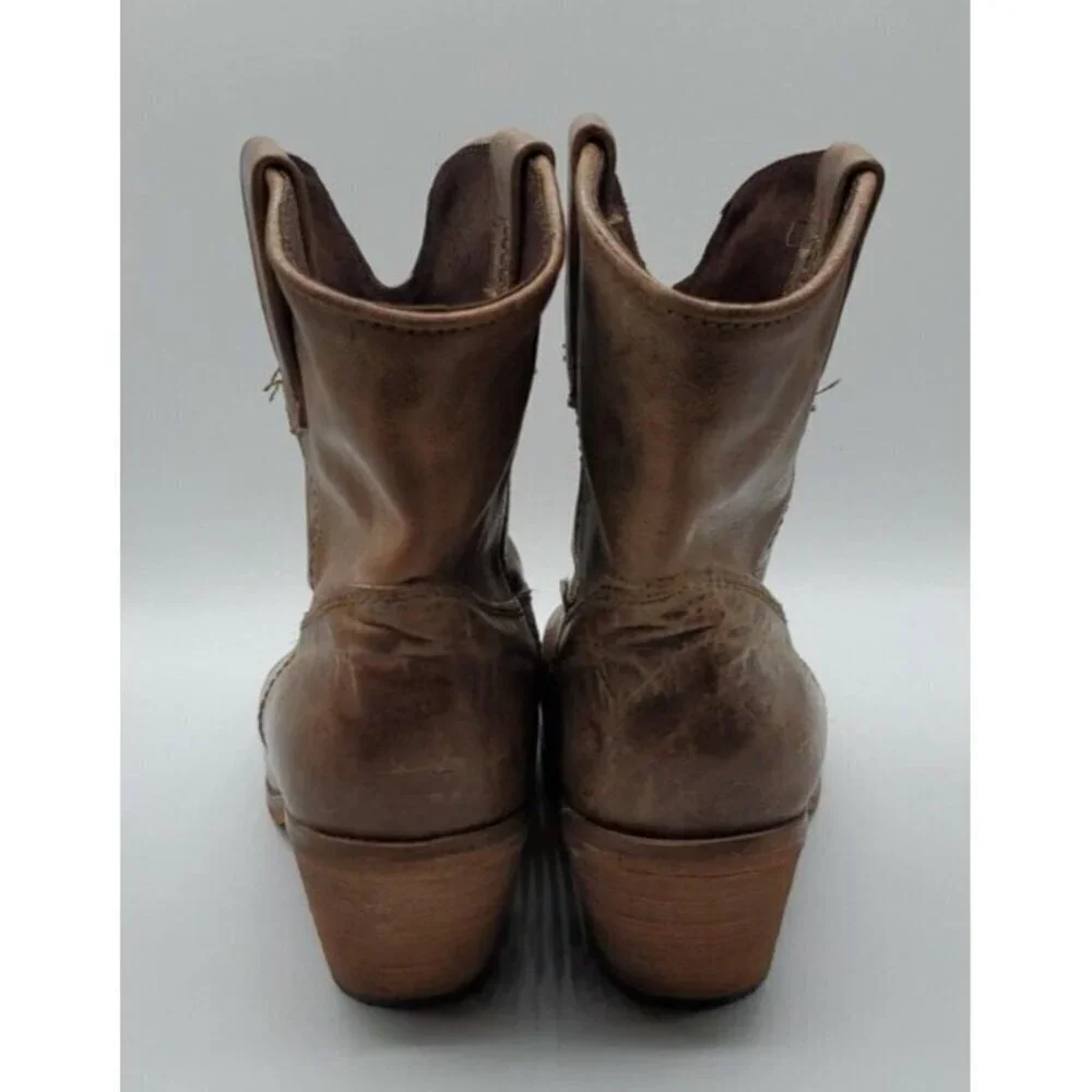 Corral Womens Brown Tan Distressed Leather Western Cowboy Ankle Boots Sz 7